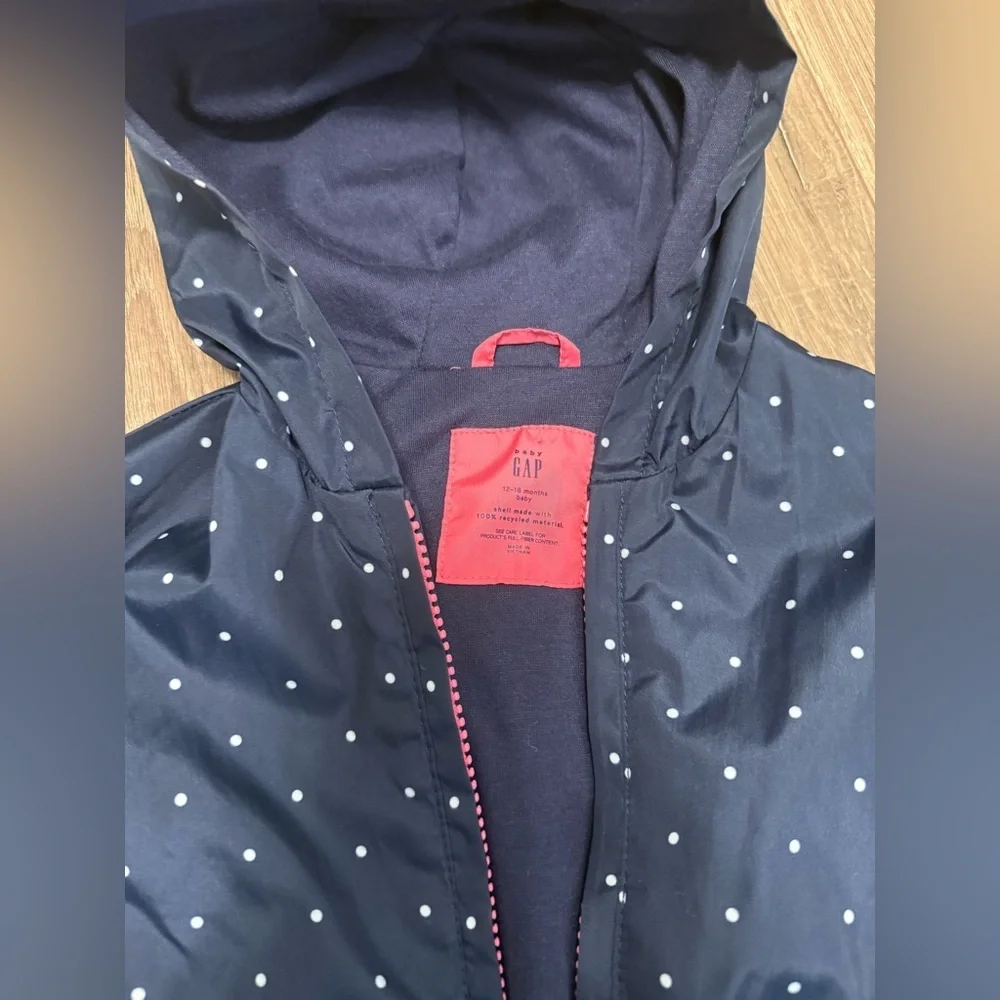 Baby Gap Girls Navy Blue Polka Dot Rain Coat Size 12-18 Months